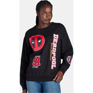 Marvel Deadpool Graphic Print Sweatshirt Pullover Crew‎ Neck Black XS NWOT